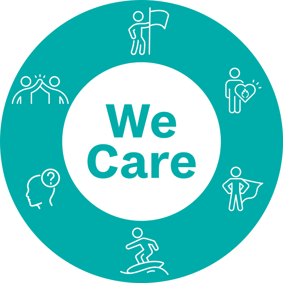 'We Care' graphic